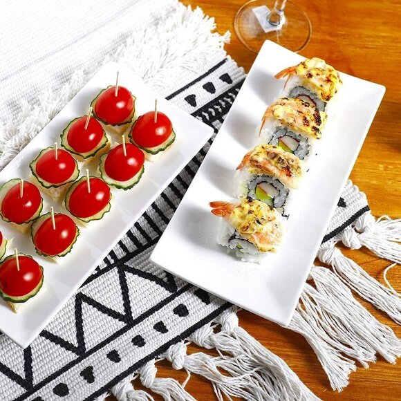 WHITE PORCELAIN RECTANGULAR 10" DINNER APPETIZER DESSERT PLATES SET OF 4  NWT - Picture 1 of 6